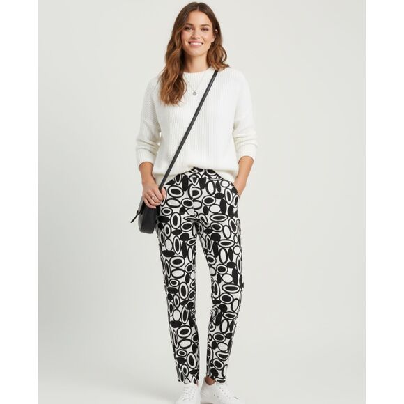 Talbots Petite Stretch B&W Oval Geometric Prints Flat Fronts Pants NWT 10P $108 - Picture 8 of 14